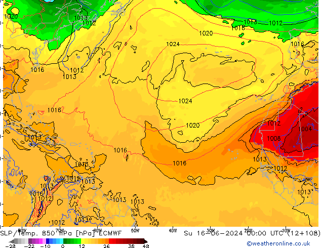 SLP/Temp. 850 hPa ECMWF Su 16.06.2024 00 UTC