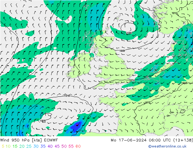 Wind 950 hPa ECMWF Mo 17.06.2024 06 UTC