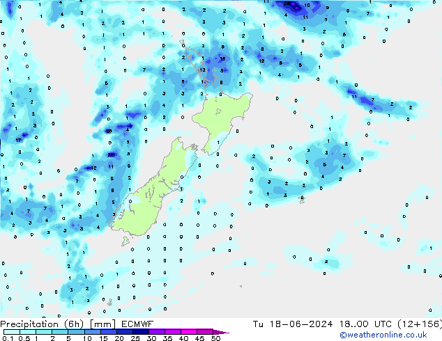 Precipitación (6h) ECMWF mar 18.06.2024 00 UTC