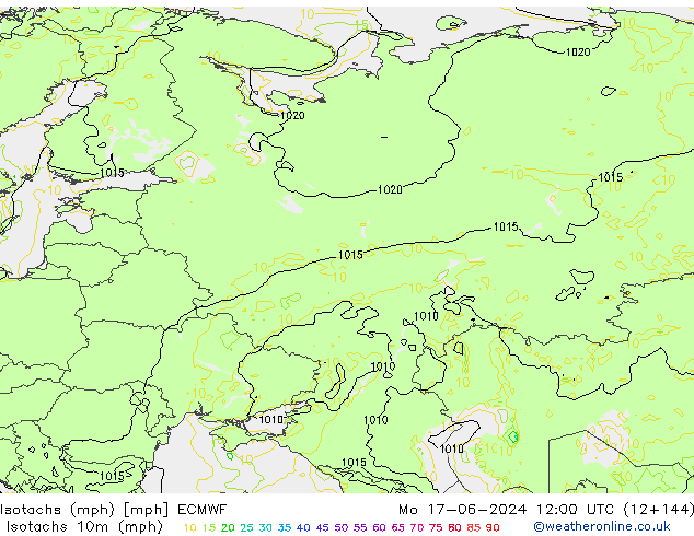 Isotachs (mph) ECMWF пн 17.06.2024 12 UTC