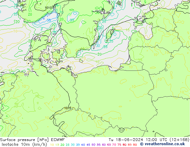 Isotachen (km/h) ECMWF di 18.06.2024 12 UTC
