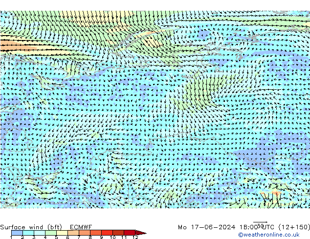 Vento 10 m (bft) ECMWF Seg 17.06.2024 18 UTC