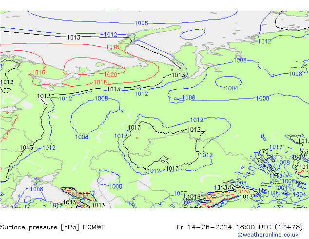 Pressione al suolo ECMWF ven 14.06.2024 18 UTC
