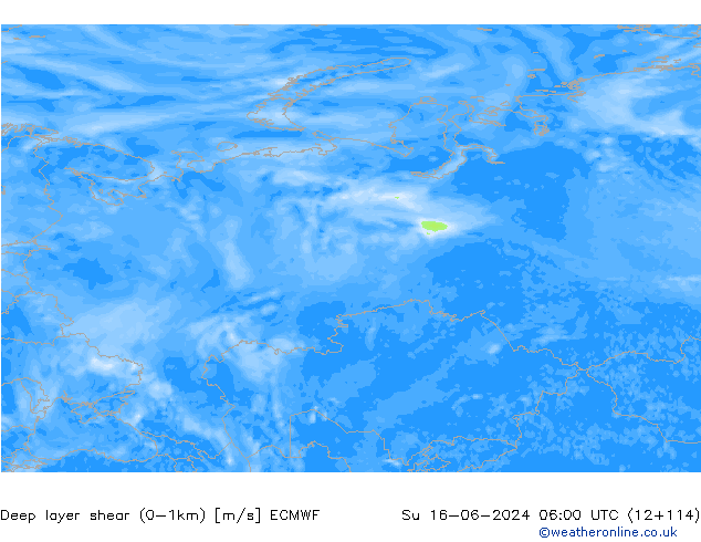 Deep layer shear (0-1km) ECMWF Dom 16.06.2024 06 UTC