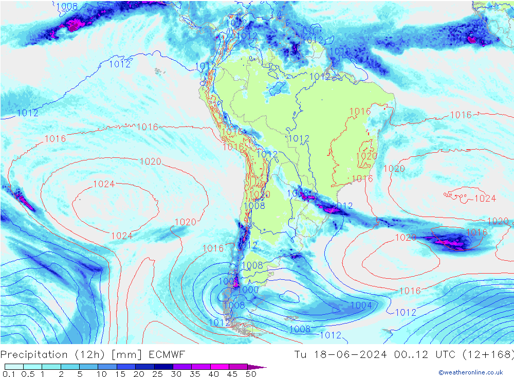 Precipitation (12h) ECMWF Tu 18.06.2024 12 UTC