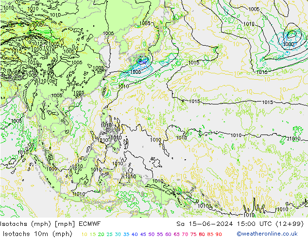 Isotachs (mph) ECMWF sab 15.06.2024 15 UTC