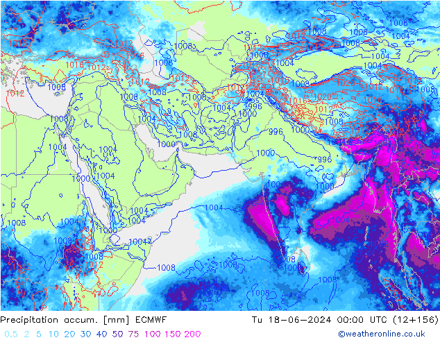 Precipitation accum. ECMWF Tu 18.06.2024 00 UTC