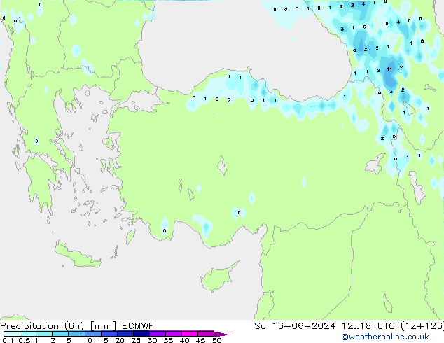 Precipitazione (6h) ECMWF dom 16.06.2024 18 UTC
