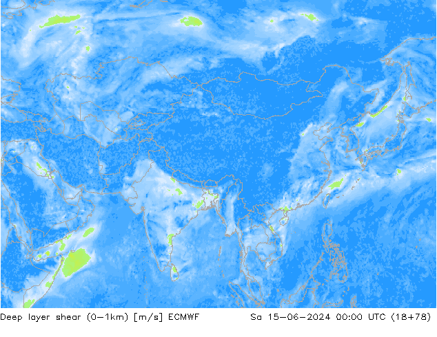 Deep layer shear (0-1km) ECMWF Sa 15.06.2024 00 UTC