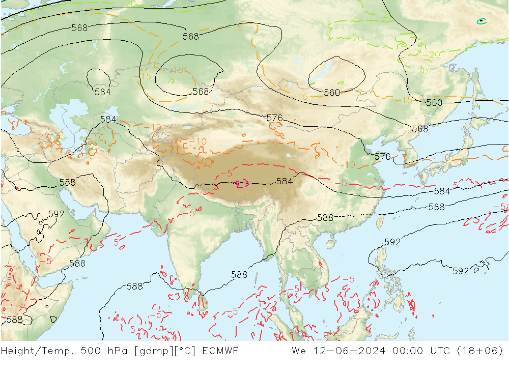 Z500/Yağmur (+YB)/Z850 ECMWF Çar 12.06.2024 00 UTC