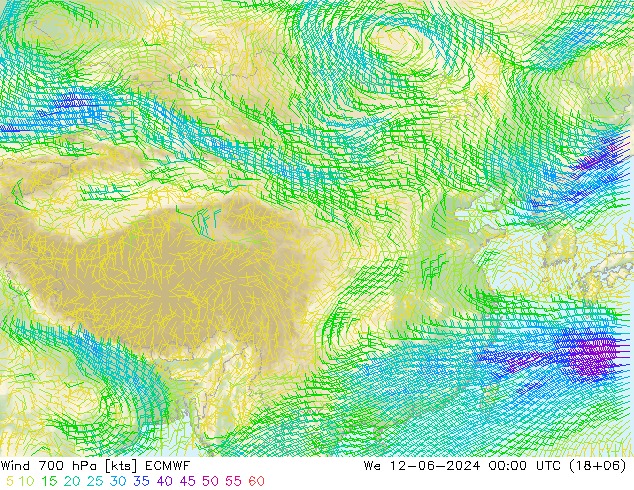 ветер 700 гПа ECMWF ср 12.06.2024 00 UTC