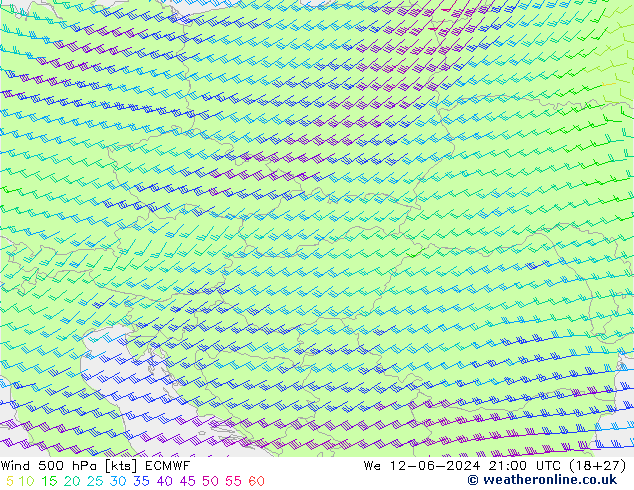 Vento 500 hPa ECMWF mer 12.06.2024 21 UTC