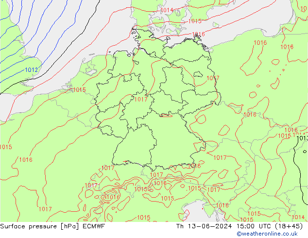 Bodendruck ECMWF Do 13.06.2024 15 UTC