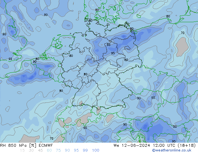 RH 850 hPa ECMWF We 12.06.2024 12 UTC