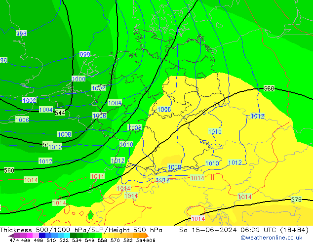 Schichtdicke 500-1000 hPa ECMWF Sa 15.06.2024 06 UTC