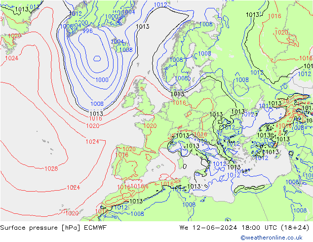 pression de l'air ECMWF mer 12.06.2024 18 UTC