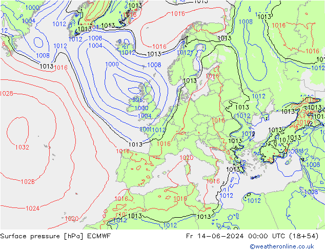 ciśnienie ECMWF pt. 14.06.2024 00 UTC