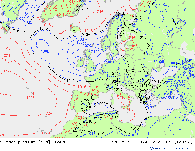 Bodendruck ECMWF Sa 15.06.2024 12 UTC