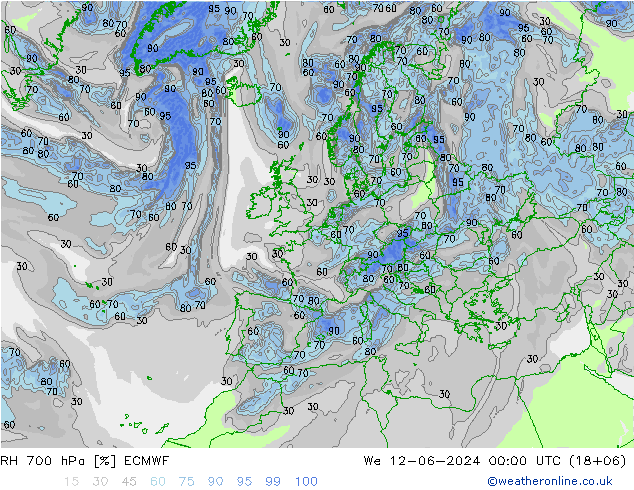 700 hPa Nispi Nem ECMWF Çar 12.06.2024 00 UTC