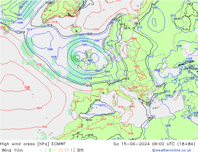 Izotacha ECMWF so. 15.06.2024 06 UTC