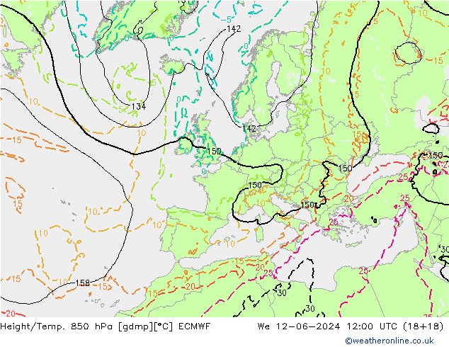 Z500/Yağmur (+YB)/Z850 ECMWF Çar 12.06.2024 12 UTC
