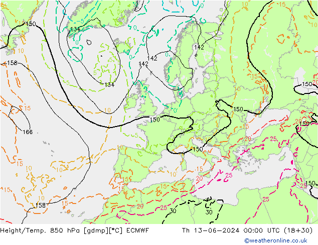 Z500/Yağmur (+YB)/Z850 ECMWF Per 13.06.2024 00 UTC