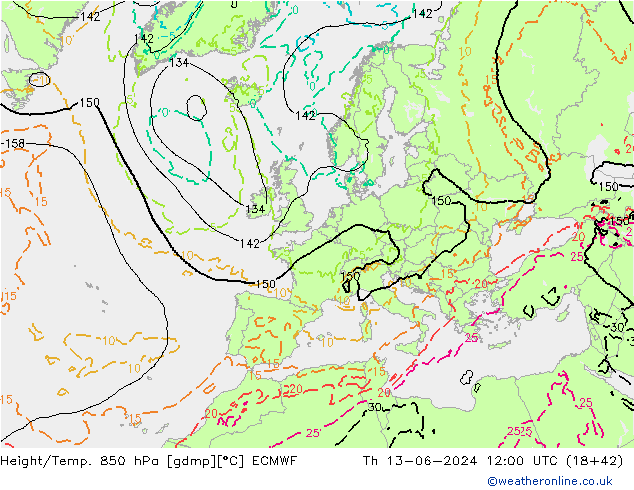 Z500/Rain (+SLP)/Z850 ECMWF jeu 13.06.2024 12 UTC