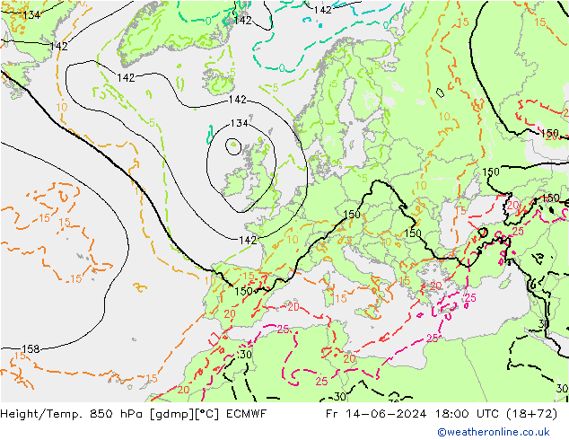 Height/Temp. 850 hPa ECMWF ven 14.06.2024 18 UTC