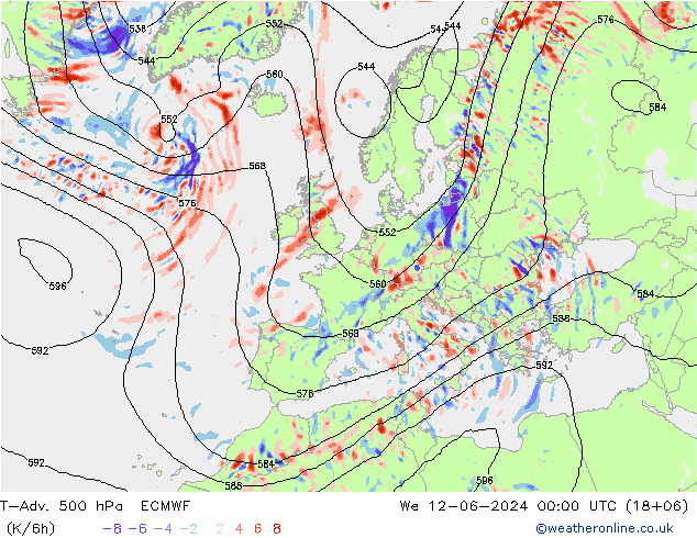 T-Adv. 500 hPa ECMWF mer 12.06.2024 00 UTC