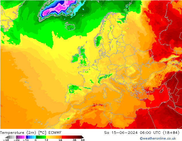 Temperatuurkaart (2m) ECMWF za 15.06.2024 06 UTC