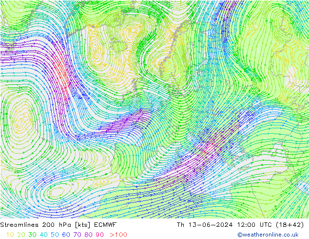 ветер 200 гПа ECMWF чт 13.06.2024 12 UTC