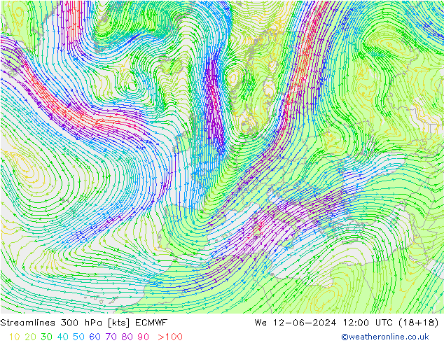 Streamlines 300 hPa ECMWF We 12.06.2024 12 UTC