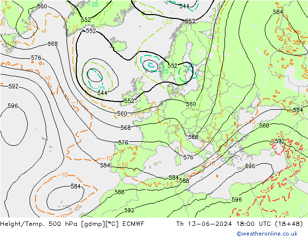 Z500/Rain (+SLP)/Z850 ECMWF  13.06.2024 18 UTC