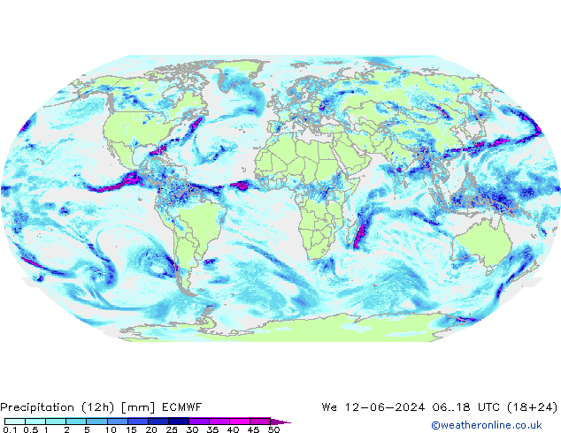 降水量 (12h) ECMWF 星期三 12.06.2024 18 UTC