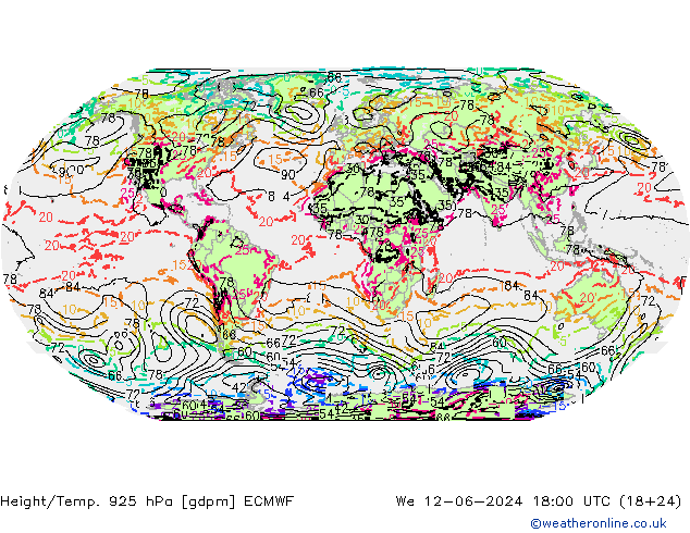 Height/Temp. 925 hPa ECMWF śro. 12.06.2024 18 UTC