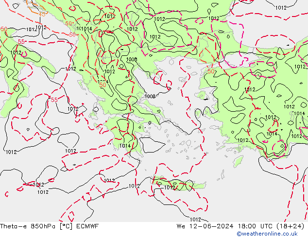 Theta-e 850hPa ECMWF  12.06.2024 18 UTC