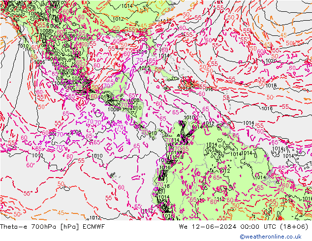 Theta-e 700hPa ECMWF wo 12.06.2024 00 UTC