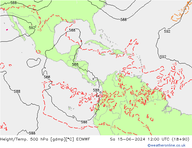 Geop./Temp. 500 hPa ECMWF sáb 15.06.2024 12 UTC