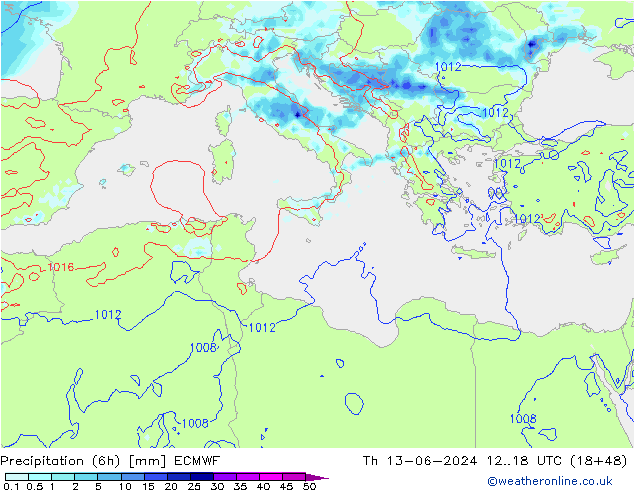 Z500/Rain (+SLP)/Z850 ECMWF Qui 13.06.2024 18 UTC