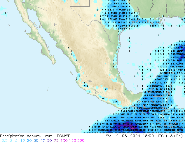 Precipitation accum. ECMWF  12.06.2024 18 UTC
