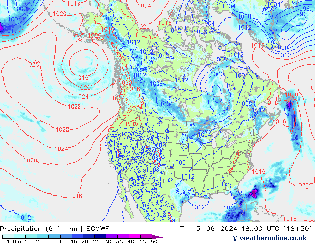 Z500/Rain (+SLP)/Z850 ECMWF Th 13.06.2024 00 UTC