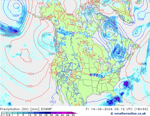 Z500/Rain (+SLP)/Z850 ECMWF Fr 14.06.2024 12 UTC