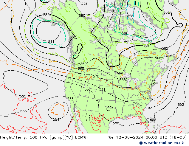 Z500/Rain (+SLP)/Z850 ECMWF mer 12.06.2024 00 UTC