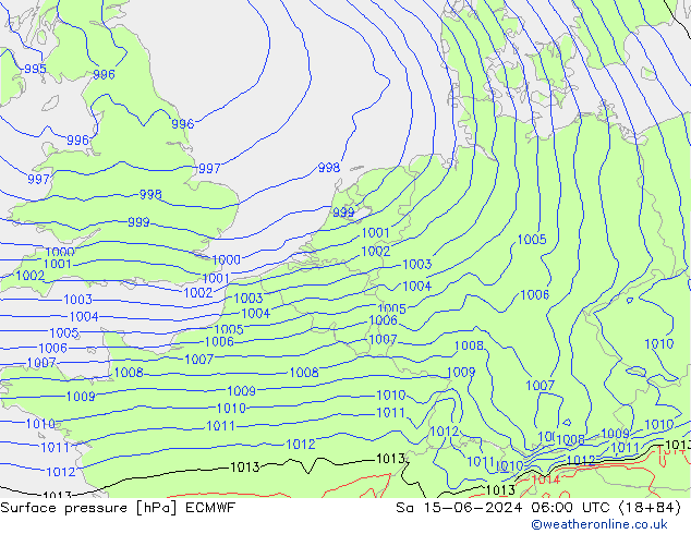 Bodendruck ECMWF Sa 15.06.2024 06 UTC