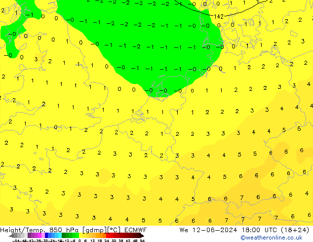 Z500/Yağmur (+YB)/Z850 ECMWF Çar 12.06.2024 18 UTC