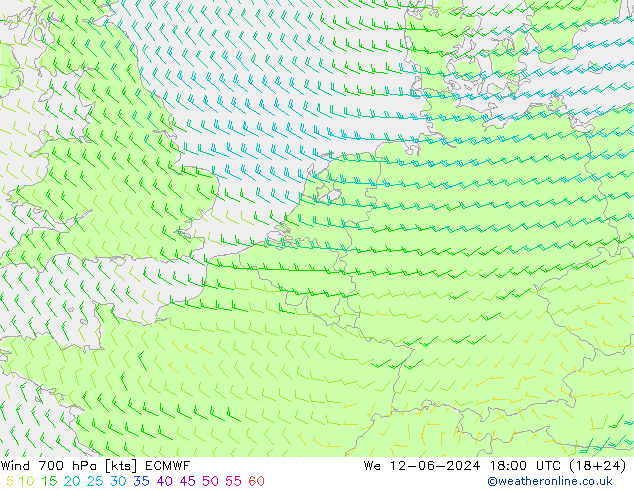 Vento 700 hPa ECMWF Qua 12.06.2024 18 UTC