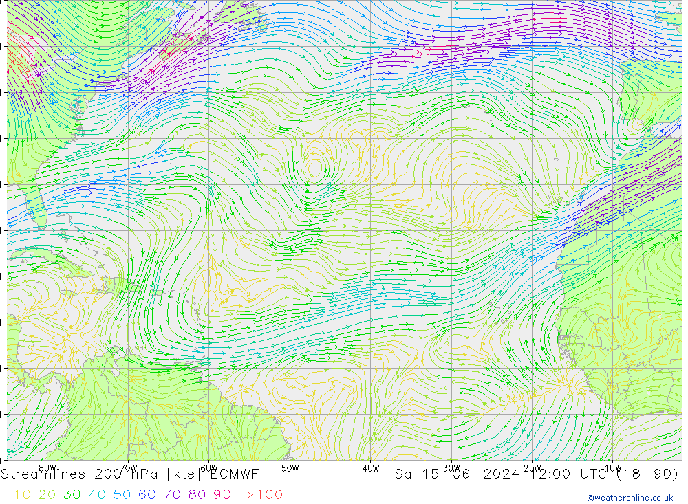 ветер 200 гПа ECMWF сб 15.06.2024 12 UTC