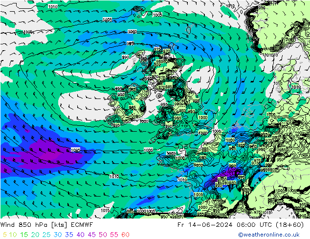 Vent 850 hPa ECMWF ven 14.06.2024 06 UTC