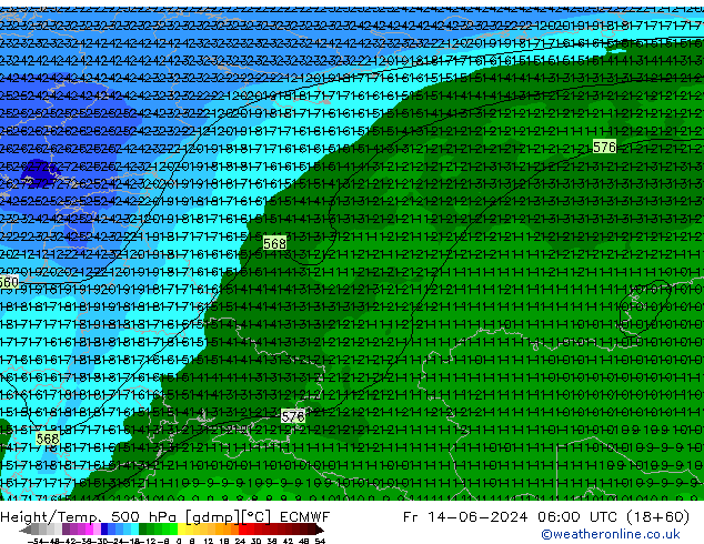 Z500/Regen(+SLP)/Z850 ECMWF vr 14.06.2024 06 UTC