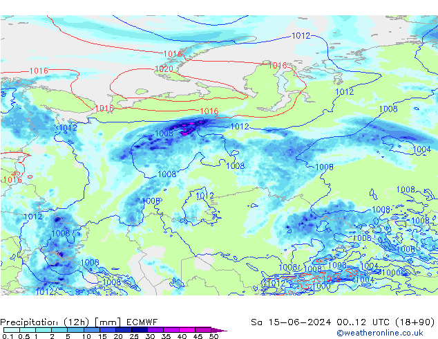 Precipitación (12h) ECMWF sáb 15.06.2024 12 UTC